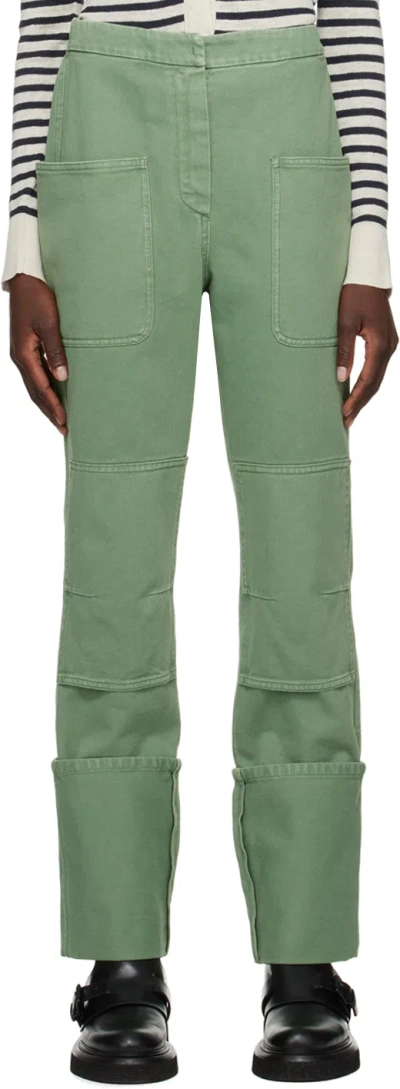 Max Mara Facella High Waist Cotton Drill Pants In Sage Green