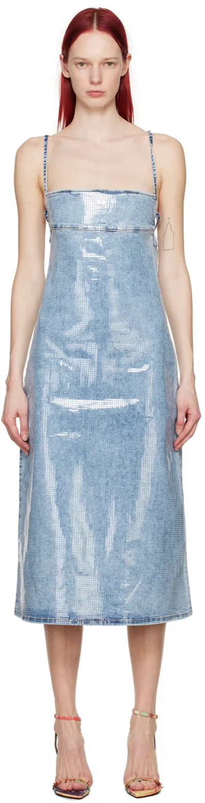 Diesel Hled Midi Dress Dneim Shine In Patterned Blue