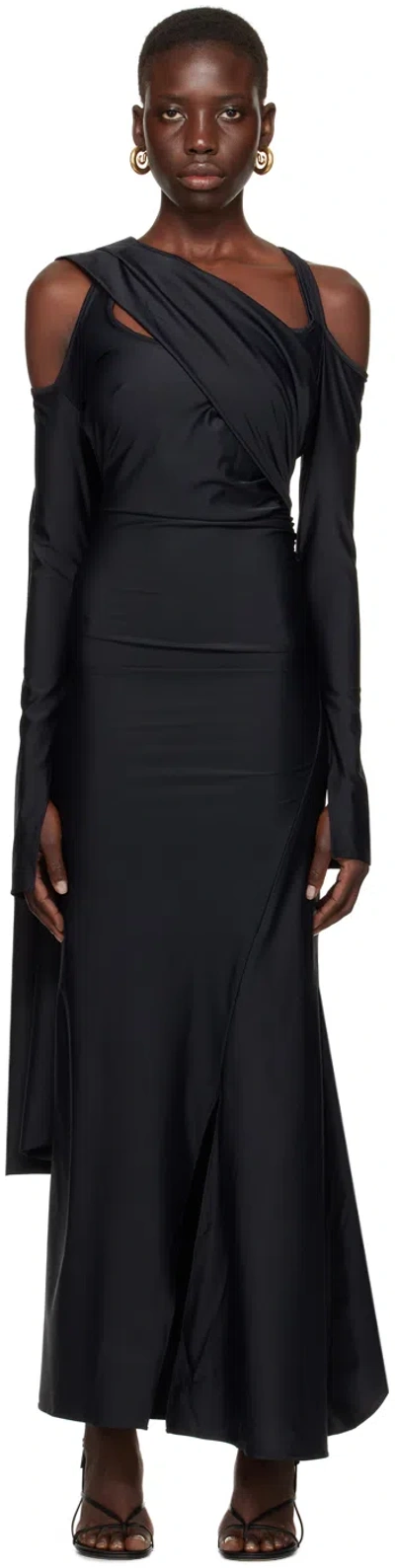 Srvc Womens Black Siren Draped-panel Stretch Recycled-polyester Maxi Dress