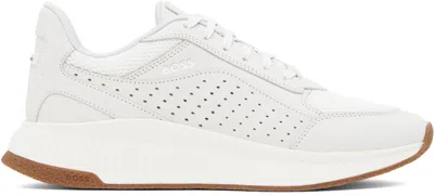 Hugo Boss Leather Lace-up Trainers With Mesh Trims In Natural 102