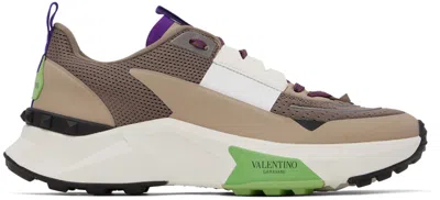 Valentino Garavani True Act Low Top Trainer In Mesh And Rubberised Fabric In Clay/beige/white/mint/black