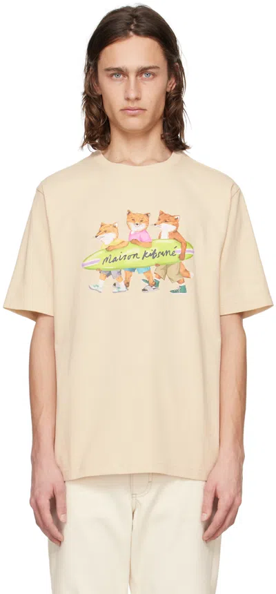 Maison Kitsuné Beige Surfing Foxes T-shirt
