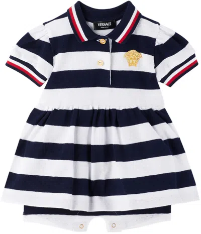 Versace Babies' Nautical Stripe Ruffled Cotton Dress In Blue