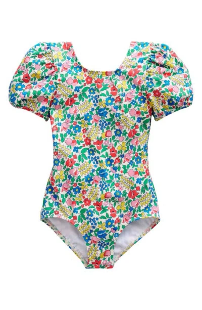 Mini Boden Kids' Printed Puff-sleeved Swimsuit Multi Flowerbed Girls Boden