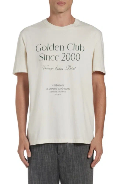 Golden Goose Journey Cotton Graphic T-shirt In Heritage White/ Dark Green