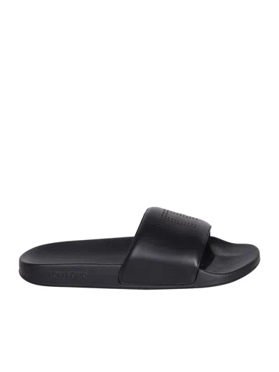 Tom Ford Slides Leather Sandals In Black