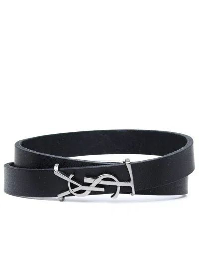 Saint Laurent Woman Bracciale Opyum In Pelle Nero In Black