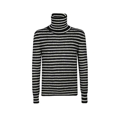 Saint Laurent Wool Striped Sweater In Black