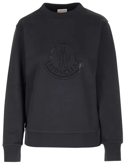 Moncler Logo Sweatshirt With Crystals In Black