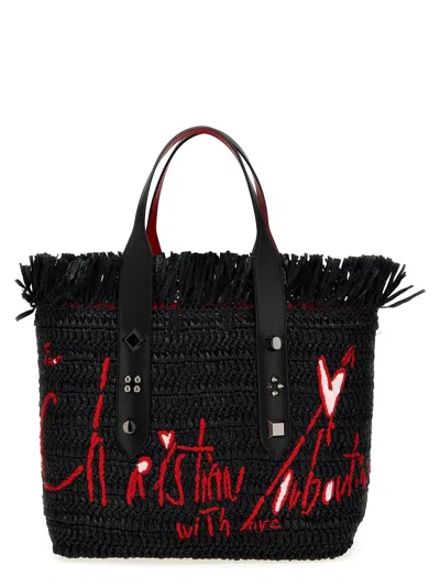 Christian Louboutin Medium Frangibus Raffia Tote Bag In Black