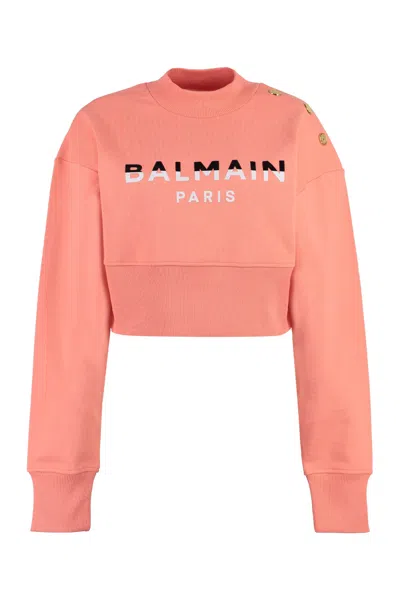 Balmain Cotton Crew-neck Sweatshirt In Coral