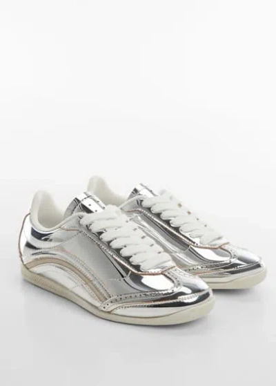 Mango Metallic Lace-up Sneakers Silver In Argent