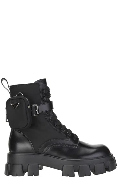 Prada Monolith Combat Boots In Black