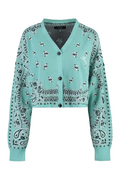 Amiri Cropped-length Knitted Cardigan In Green