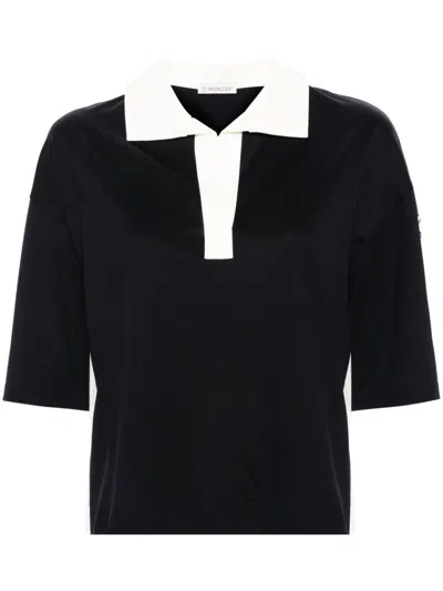 Moncler Logo-patch Cotton Polo Shirt In Schwarz