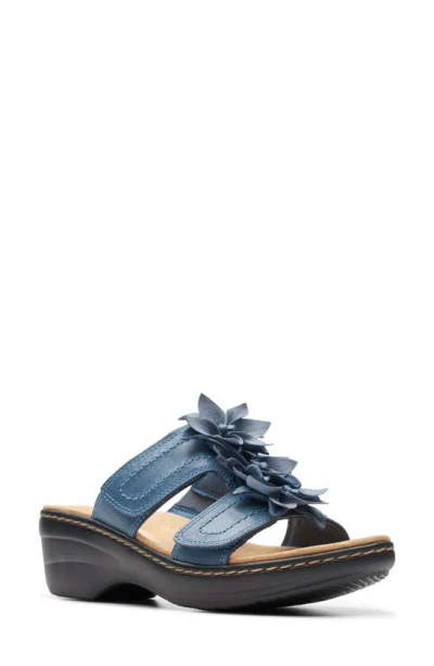 Clarks Merliah Raelyn Flower-detail Wedge Heel Platform Sandals In Blue Leather