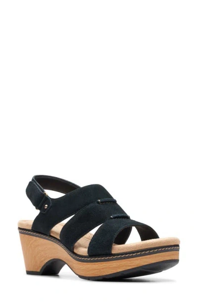 Clarks Seannah Glow Clog-style Block Heel Sandals In Black Suede