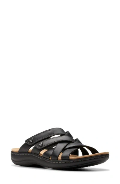 Clarks Laurieann Bali Strappy Platform Slide Sandals In Black Leather