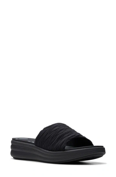 Clarks Drift Petal Texture Strap Slide Sandals In Black/ Black