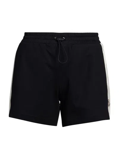 Moncler Logo Cotton Shorts In Dark Navy Blue