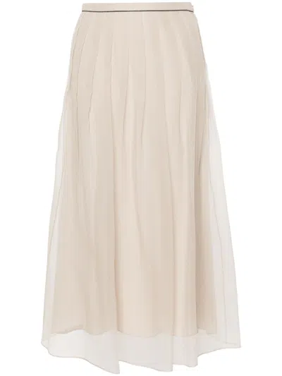 Brunello Cucinelli Layered Midi Skirt In Nude & Neutrals