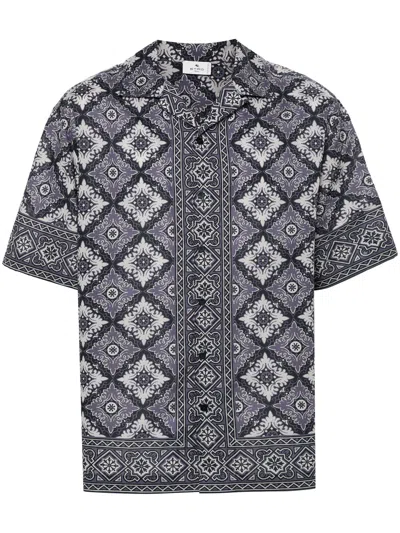 Etro Abstract-print Cotton Shirt In Blue