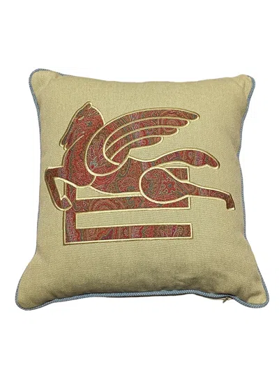 Etro Home Embroidered Cushion With Cord In Green