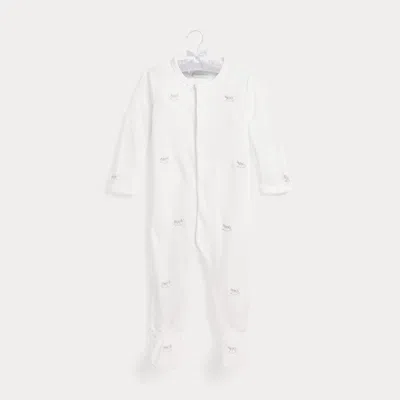 Ralph Lauren Kids' Organic Cotton Interlock Footed Coverall In White