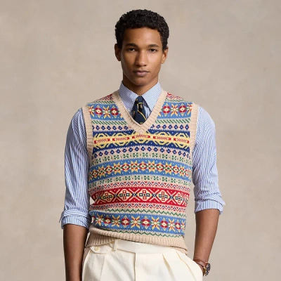 Polo Ralph Lauren Regular Fit Fair Isle Jumper Waistcoat In Tan