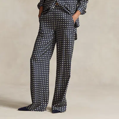 Polo Ralph Lauren Geo-motif Silk Wide-leg Pants In Navy Cream Geo Print