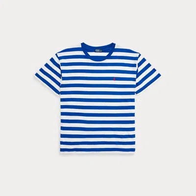 Polo Ralph Lauren Striped Cotton Jersey Crewneck Tee Woman T-shirt Bright Blue Size L Cotton
