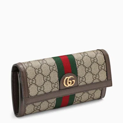 Gucci Gg Fabric Flap Wallet With Web In Beige