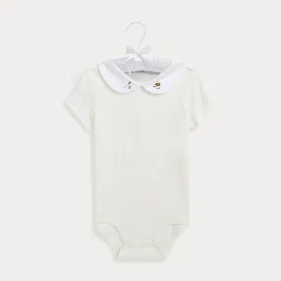 Ralph Lauren Babies' Bird-embroidered Organic Cotton Bodysuit In White