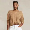 Polo Ralph Lauren Cable-knit Cashmere V-neck Jumper In Tan