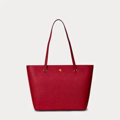 Laurèn Crosshatch Leather Medium Karly Tote In Red