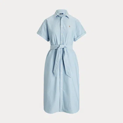 Polo Ralph Lauren Belted Short-sleeve Oxford Shirtdress In Blue