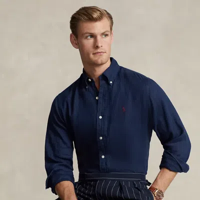 Polo Ralph Lauren Mens Newport Navy Logo-embroidered Custom-fit Linen Shirt