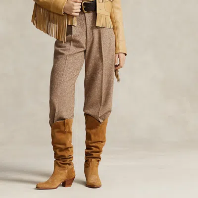 Polo Ralph Lauren Pleated Wool-blend Tweed Trouser In Brown