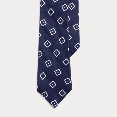 Ralph Lauren Purple Label Square-patterned Linen Tie In Blue