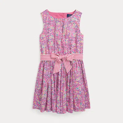 Ralph Lauren Kids' Girl's Sleeveless Cotton Poplin Fit & Flare Dress In Pink