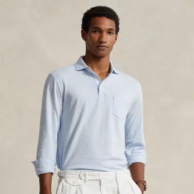 Polo Ralph Lauren Custom Slim Cotton-linen Oxford Polo In Blue