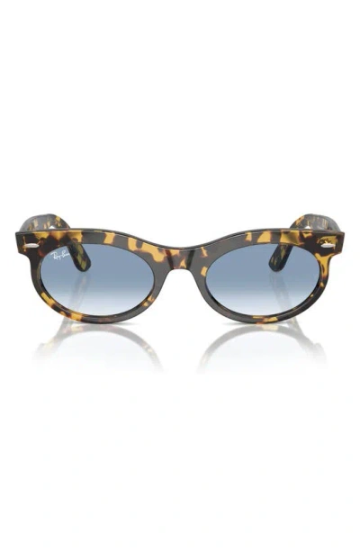 Ray Ban Wayfarer Oval Sunglasses Yellow Havana Frame Blue Lenses 53-22