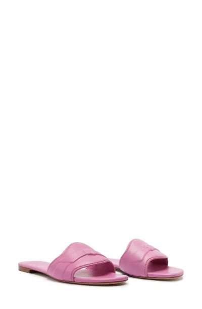 Alexandre Birman Clarita Leather Embossed Bow Slide Sandals In Pink