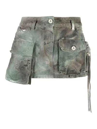 Attico The  Fay Miniskirt With Camouflage Print In Green