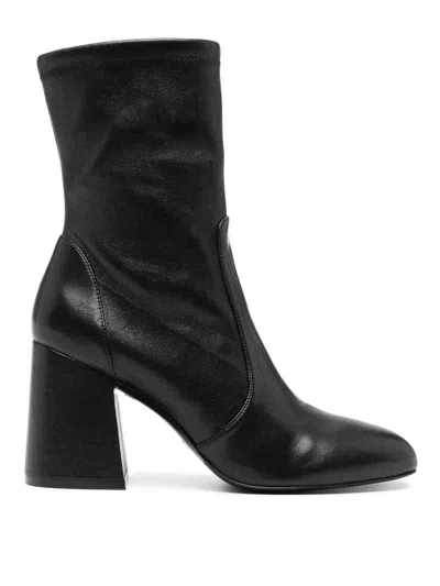 Stuart Weitzman Flareblock 85mm Leather Boots In Black
