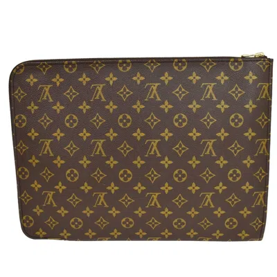 Pre-owned Louis Vuitton Poche Document Brown Canvas Clutch Bag ()