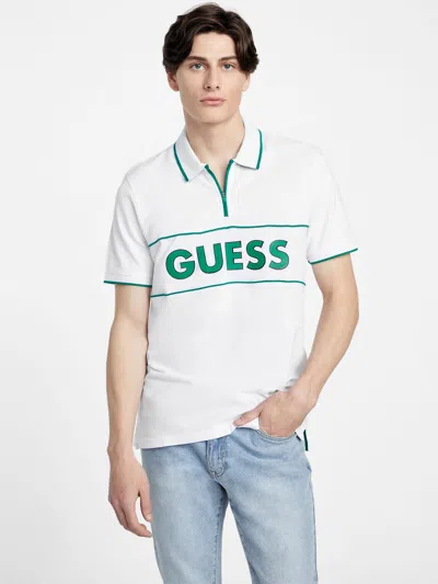 Guess Factory Eco Neil Zip Polo Shirt In White