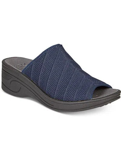Solite By Easy Street Airy Womens Slip On Knit Wedge Sandals In Blue