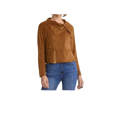 Umgee Soft Suede Moto Jacket In Camel In Brown