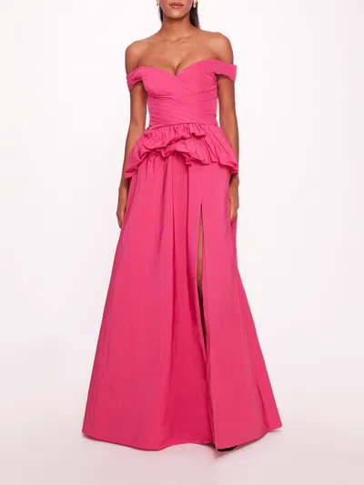 Marchesa Peplum Taffeta Gown In Pink